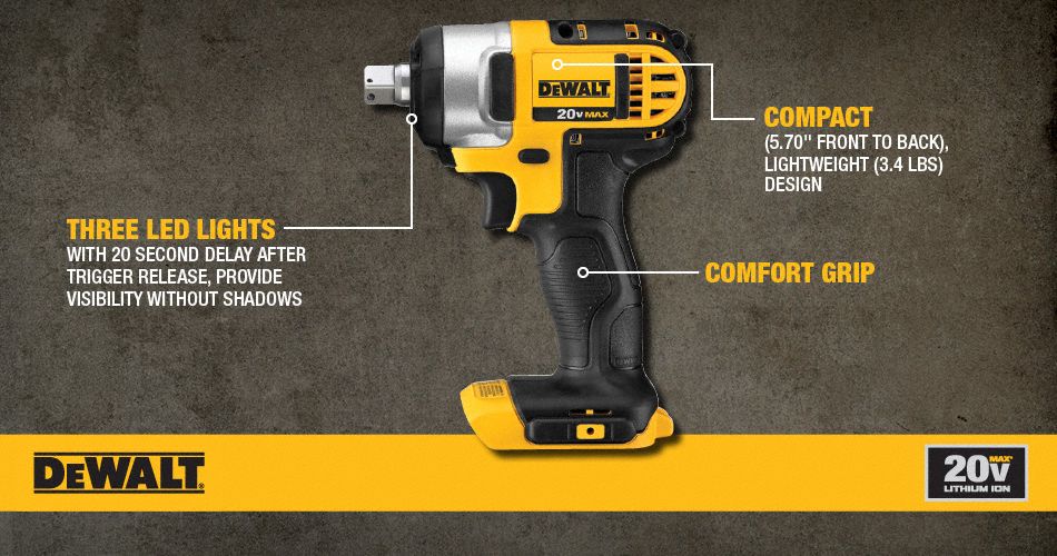 DEWALT 1/2" Cordless Impact Wrench, 20.0 Voltage, 150 ft.lb. Max