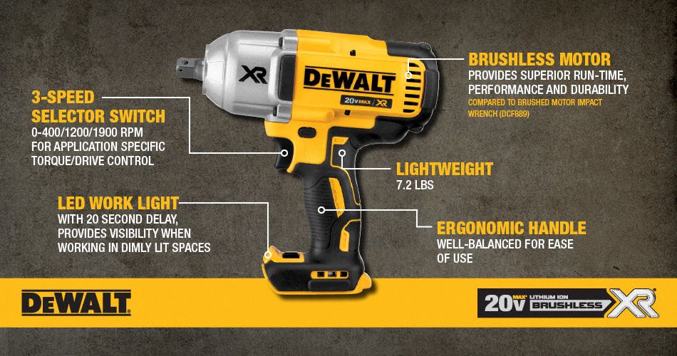 DEWALT 1/2" Cordless Impact Wrench, 20.0 Voltage, 700 ft.lb. Max