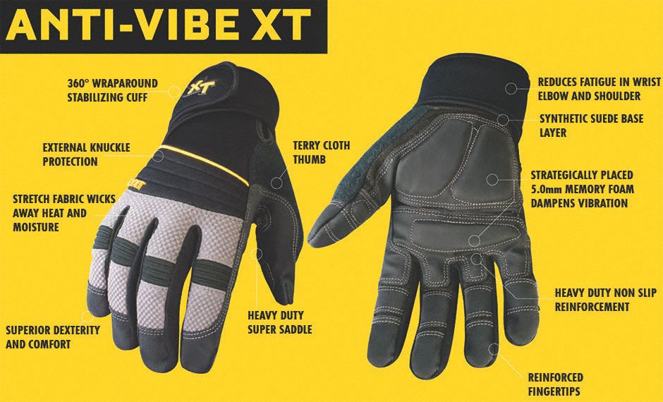 YOUNGSTOWN GLOVE CO. AntiVibration Gloves, L, Black/Gray, PR 9MCM7
